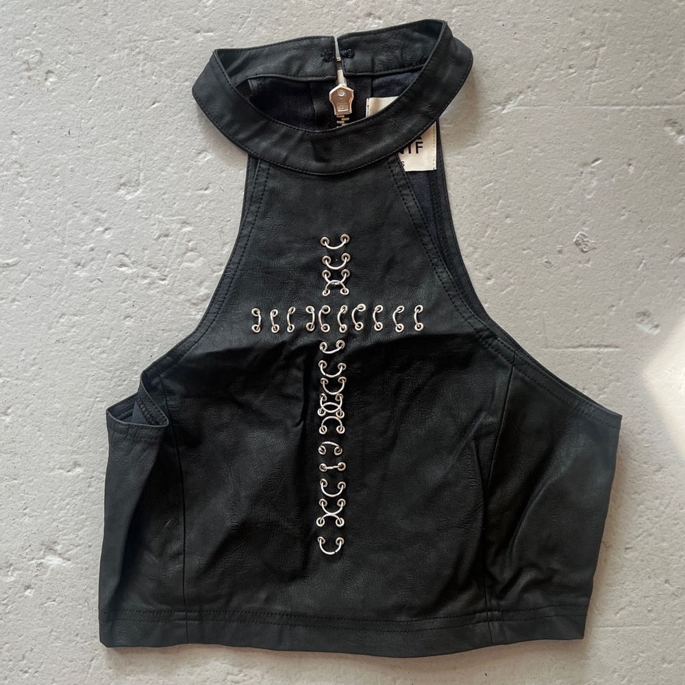 UNIF faux leather cross chain top
